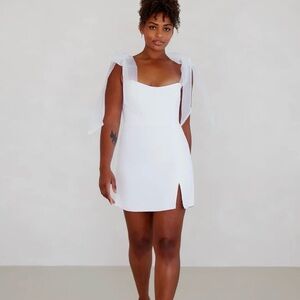Leighton Mini Park & Fifth White Mini Dress with Bow Accents